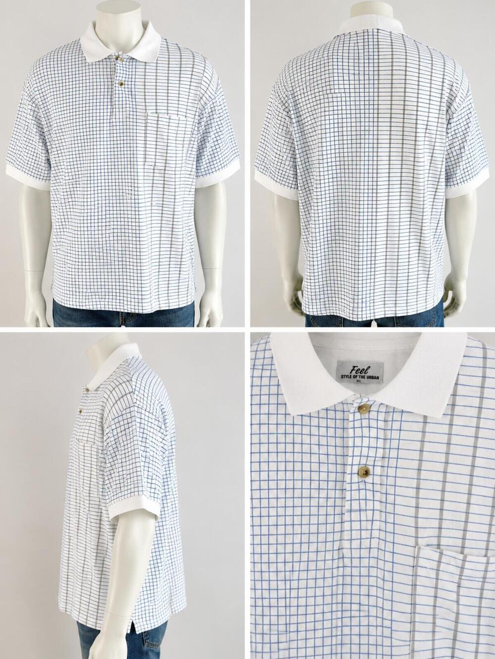 : Feel Style of the Urban Men's White & Blue Windowpane Polo - XXXL